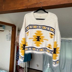 Under skies white small fuzzy sweater boho pattern